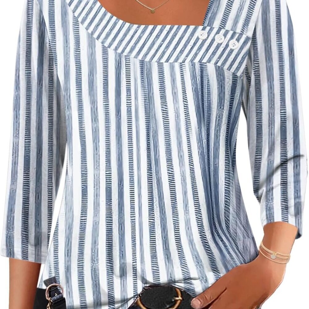 Womens 3/4 Length Sleeve T Shirts Asymmetrical Neck Tops Business Blouses for Wo